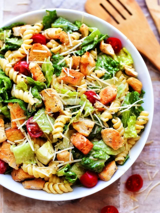 Make restaurant style chicken Caesar pasta salad at home