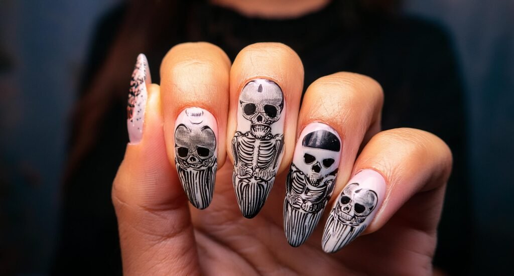 Skulls and Skeletons Nail Design