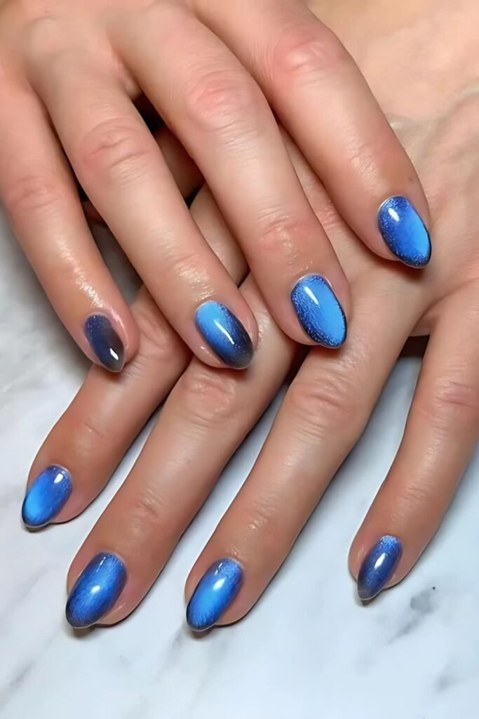 Blue Cat Eye Nails