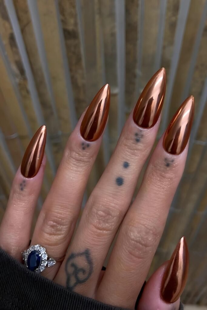 Copper Chrome Stiletto Nails