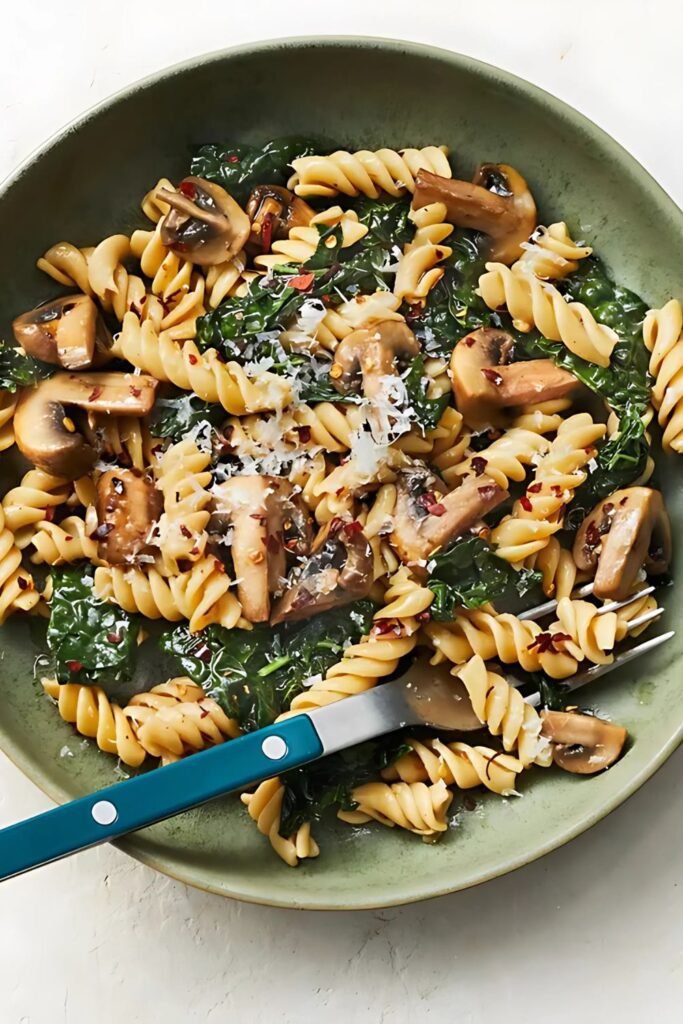 Monday: Chickpea Pasta with Mushrooms & Kale