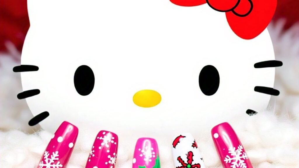 12. Hello Kitty Cute Christmas Nail Art