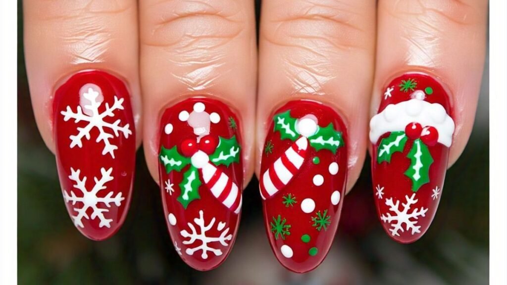 15. Christmas nails of Scarlet Base Coat