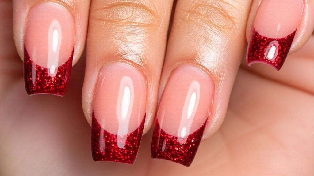 3. Red Glitter French Tips