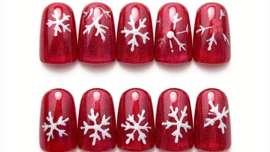 9. Frosty Christmas Nail Polish Colors in Red.