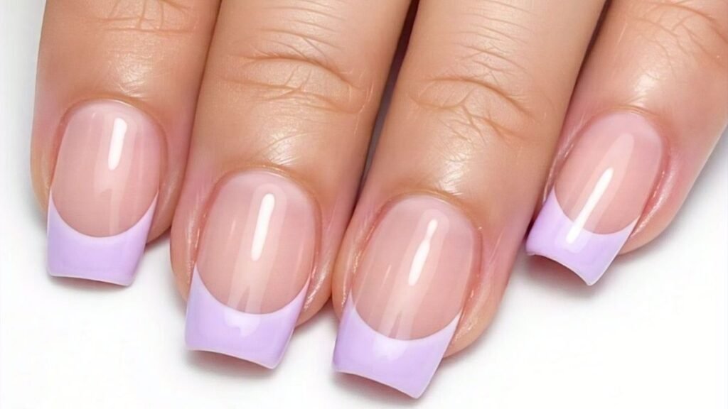 Frosty lilac French tip nails desigans