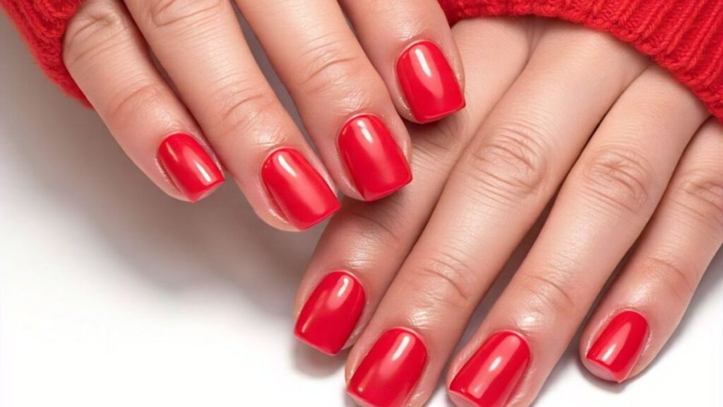 13. When it comes to minimalism, nothing does it better than these bright red holiday nails.